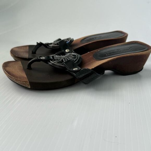 Paul Green wood  sandals thong style with metal emblem size 3 1/2 UK 6 US - Picture 4 of 14